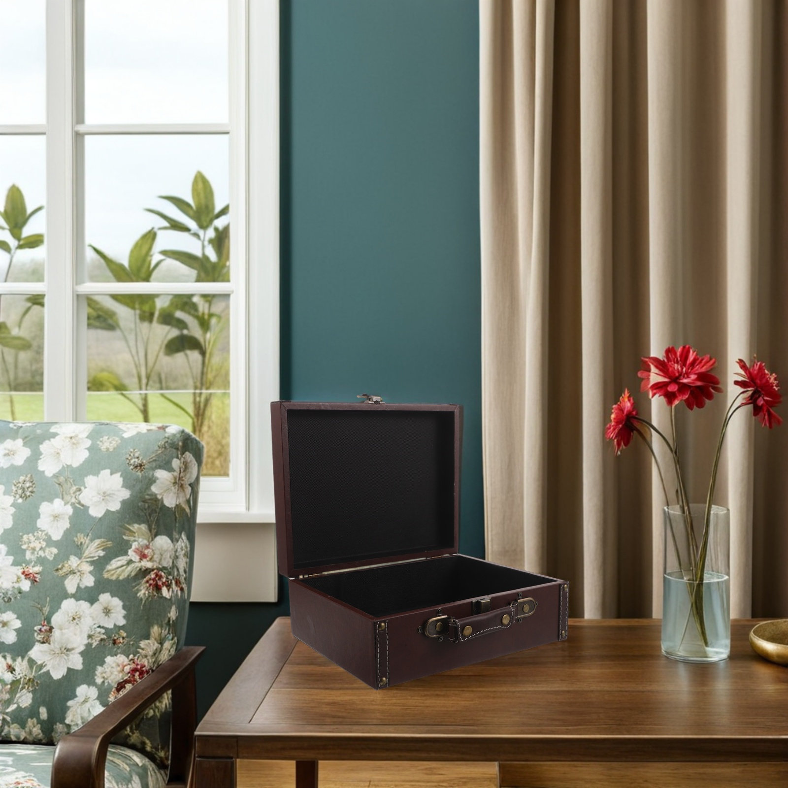 Retro Vintage Trunk Suitcase - Ahşap Retro Saklama Kutusu, Vintage Taşınabilir
