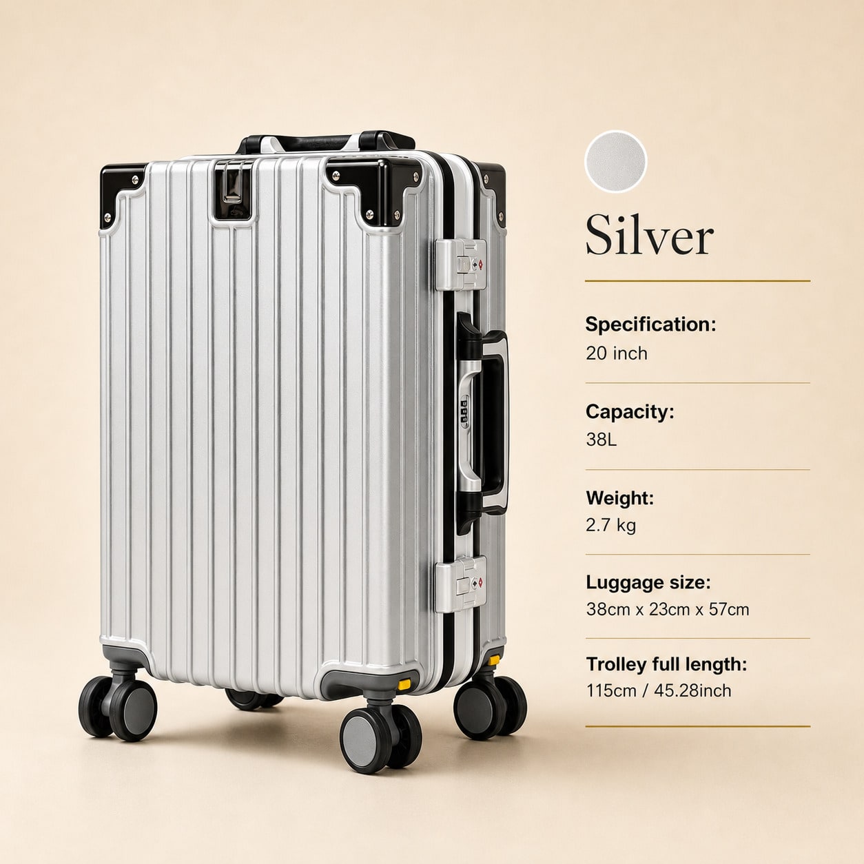 Cabin Size Lightweight Travel Trolley - 20 İnç Uçuş Onaylı El Bagajı,