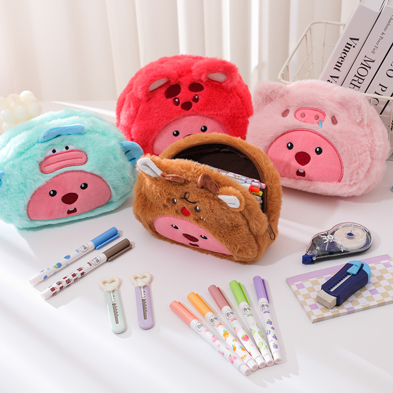 Cosmetic Bags - Karikatür peluş kalem çantası öğrenci Kawaii