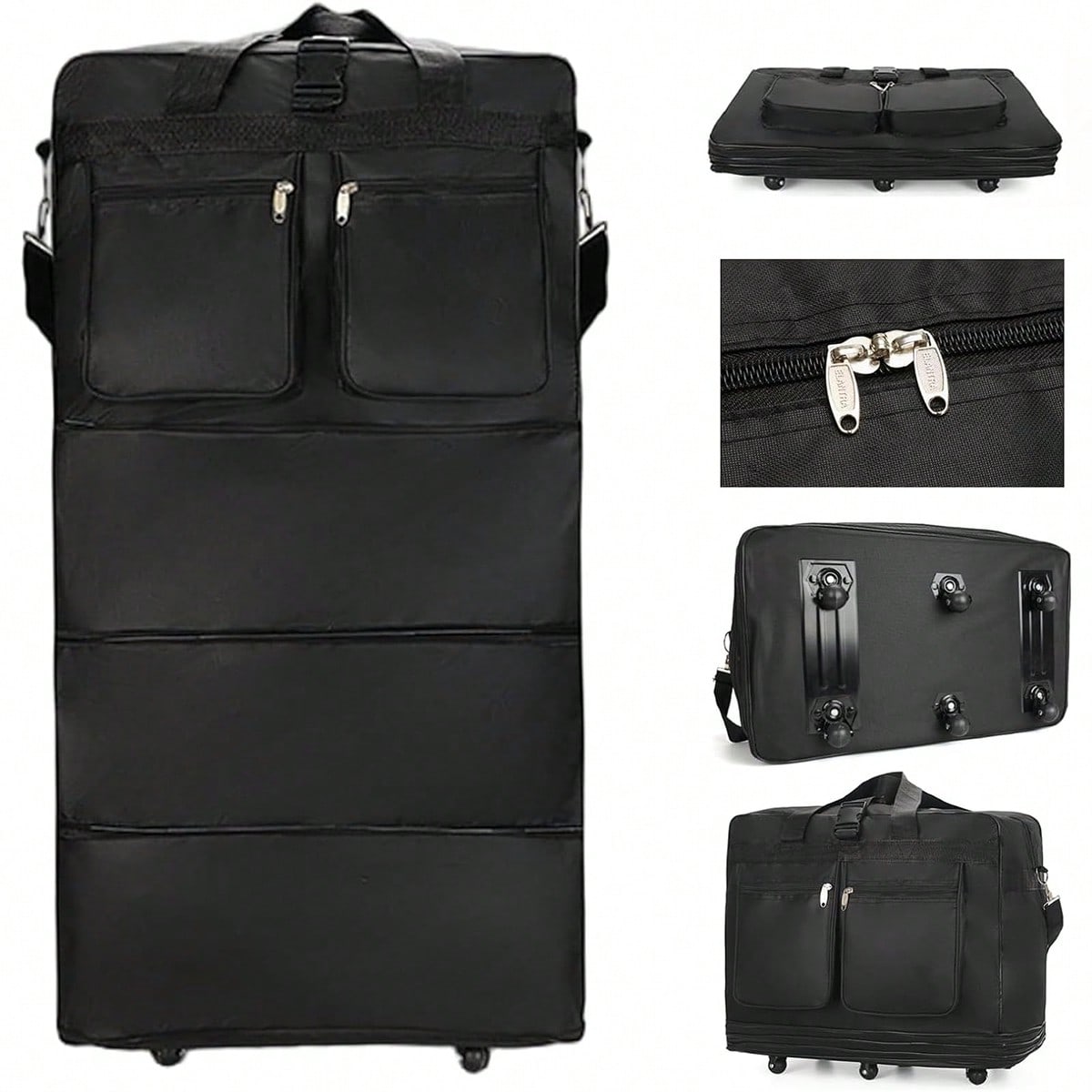 Foldable Rolling Luggage Bag - Tekerlekli, Siyah, Genişletilebilir ve Katlanabilir Seyahat
