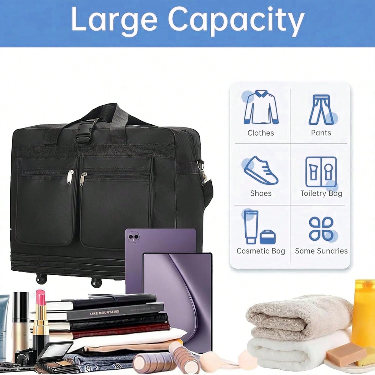 Tekerlekli, Siyah, Genişletile - Foldable Rolling Luggage Bag incelemesi ve fiyatı