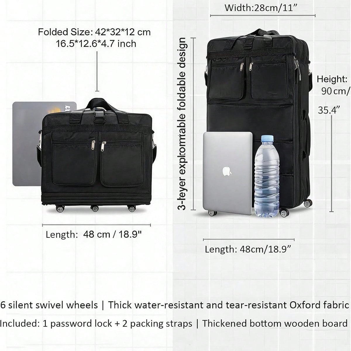 Tekerlekli, Siyah, Genişletile - Foldable Rolling Luggage Bag incelemesi ve fiyatı